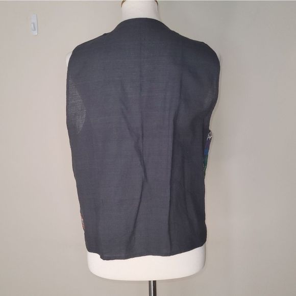 MULTICOLOR Black Multicolor V-Neck Textured Sleeveless Vest Pockets - Large - Picture 4 of 10